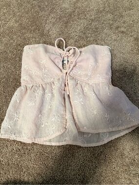 Princess Polly Pale Pink Embroidered Strapless Peplum Top
